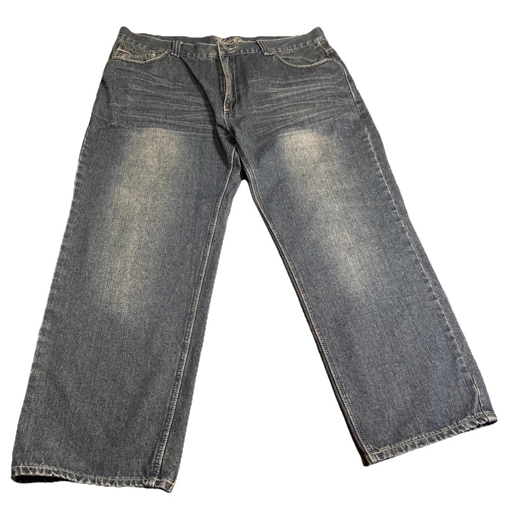 Blue Gear Men's Jeans 44x30 Dark Wash Relaxed Straight Y2K Embroidered‎ Denim
